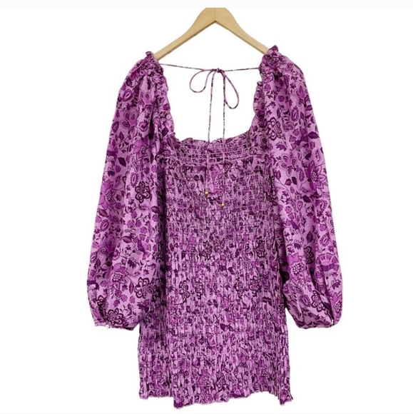 💗 Free People Smock it to Me Long Sleeve Minidress Azalea Combo Large - Picture 4 of 5